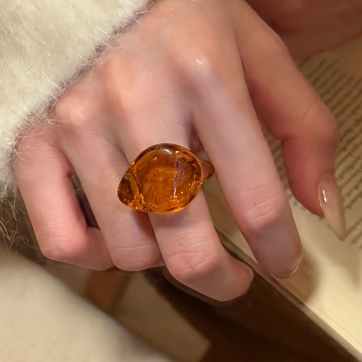 Chunky Brown Swirl Resin Ring, Vintage Aesthetic